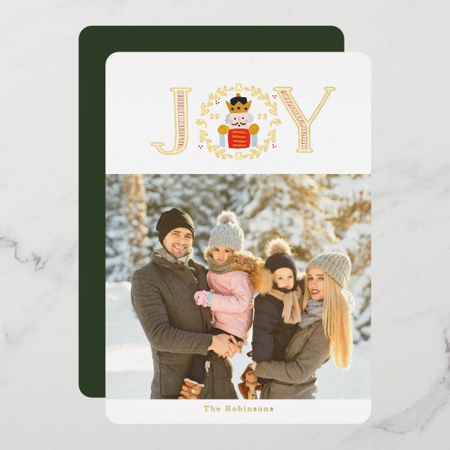 Nutcracker Prince Photo Christmas Gold Foil Holiday Card (Front/Back)