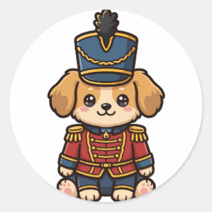 Nutcracker Puppy Christmas Classic Round Sticker