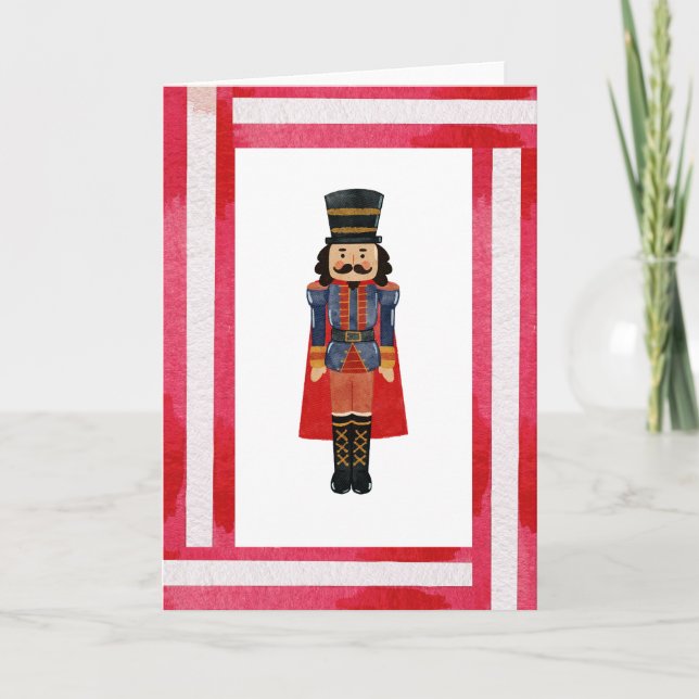 Nutcracker Red Bow Stripes Festive Christmas  Holiday Card (Front)