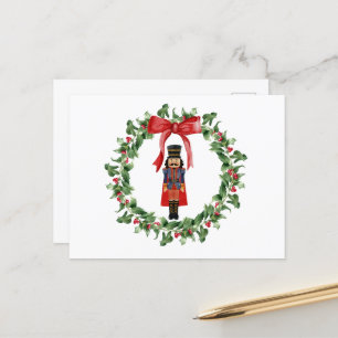Nutcracker Red Bow Wreath Unique Christmas Postcard
