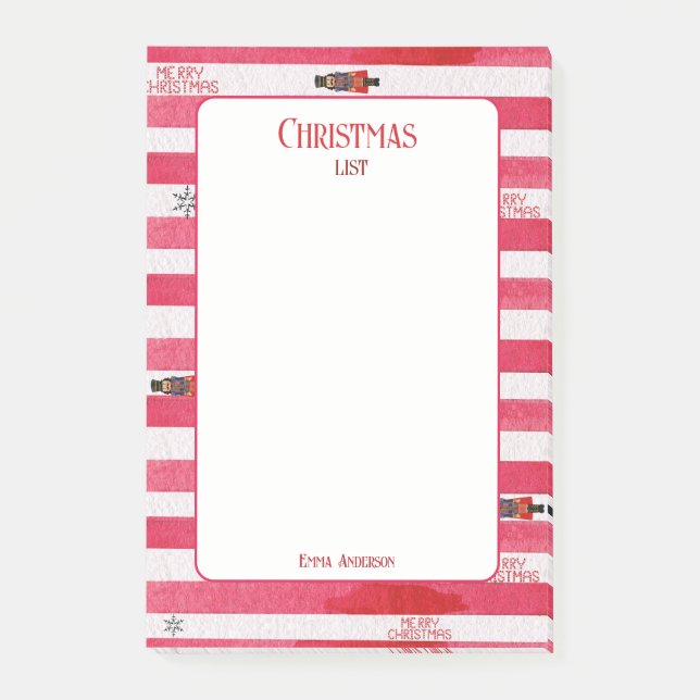 Nutcracker Red Christmas List Name Post-It Notes (Front)