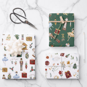 Nutcracker red gold ballerina birthday party wrapping paper sheet
