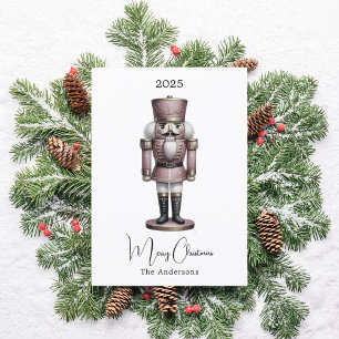Nutcracker retro white simple Christmas Holiday Card