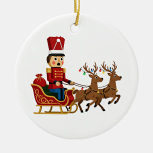 Nutcracker Riding a Magical Christmas Sleigh Ceramic Ornament