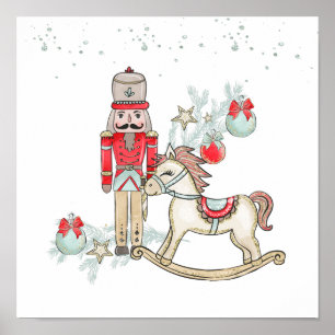 Nutcracker, rocking horse, baubles poster