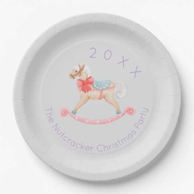 Nutcracker Rocking Horse Christmas Paper Plate (Front)