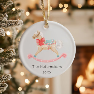 Nutcracker Rocking Horse Christmas Photo Ceramic Ornament