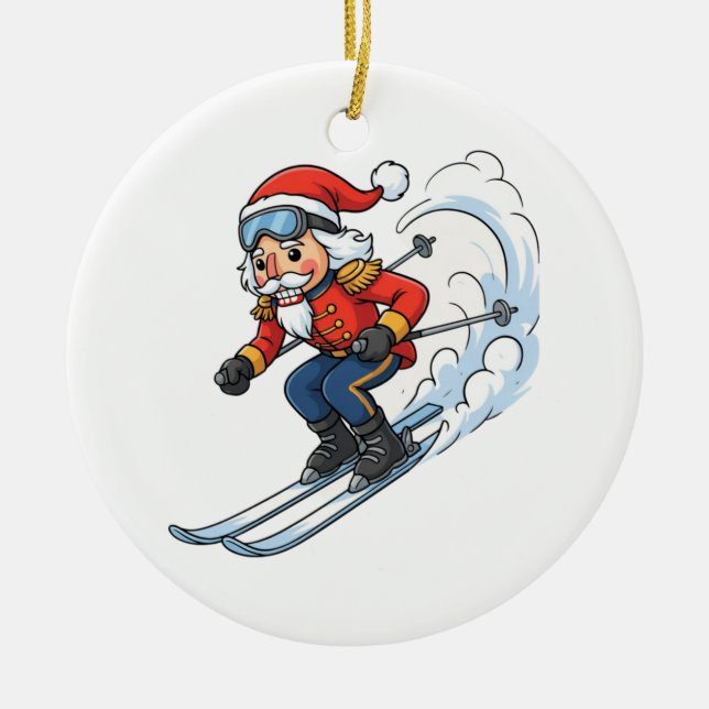 Nutcracker Skier Christmas 2026 Holiday Skiing   Ceramic Ornament (Front)