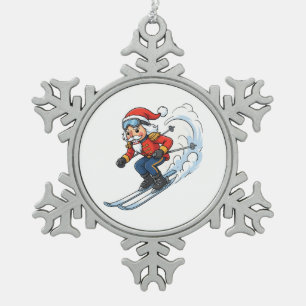 Nutcracker Skier Christmas 2026 Holiday Skiing   Snowflake Pewter Christmas Ornament