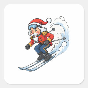 Nutcracker Skier Christmas 2026 Holiday Skiing Square Sticker