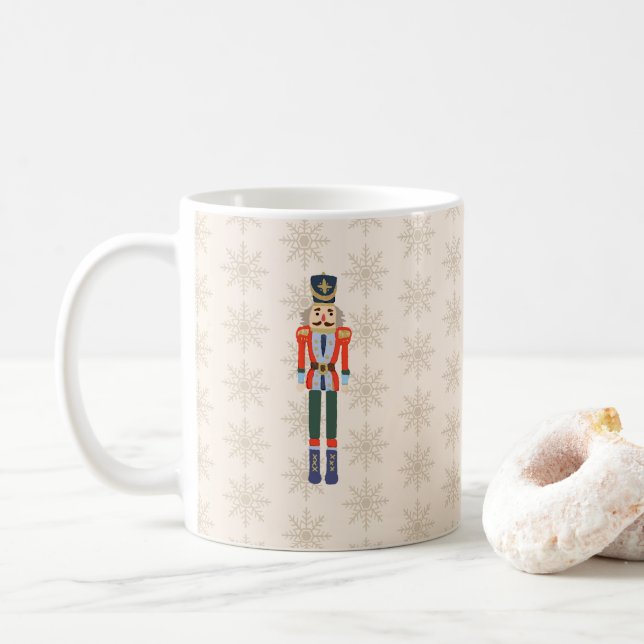 Nutcracker Snowflake Pattern Holiday  Coffee Mug (With Donut)