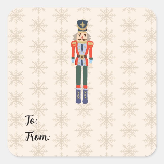 Nutcracker Snowflake Pattern Holiday Paper Napkin Square Sticker (Front)