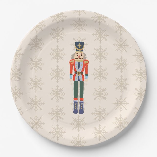 Nutcracker Snowflake Pattern Holiday  Paper Plate (Front)