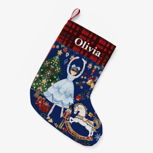 Nutcracker Soldier Ballet Clara Red Gingham Blue Small Christmas Stocking (Front (Hanging))