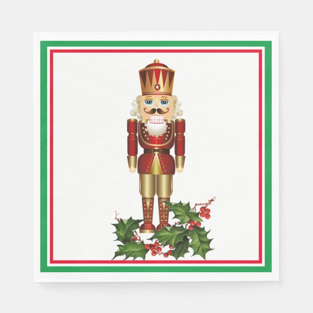 Nutcracker Soldier Christmas Holly Paper Napkin (Front)
