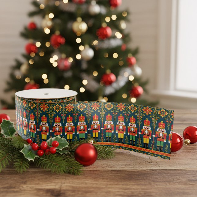 Nutcracker Soldier Folk Art Christmas Ribbon Grosgrain Ribbon (Elevate your holiday presents with our charming Nutcracker ribbon! Perfect for a festive touch.)