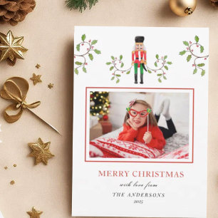Nutcracker Soldier & holiday greenery Photo Announcement