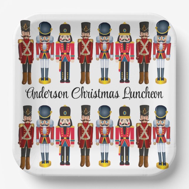 Nutcracker Soldier Personalise Text Cute Christmas Paper Plate (Front)
