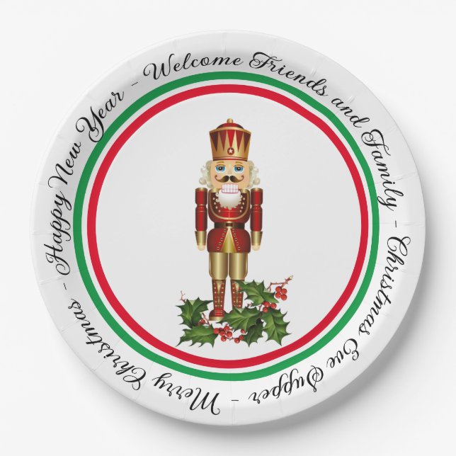 Nutcracker Soldier Personalise Words Christmas  Paper Plate (Front)