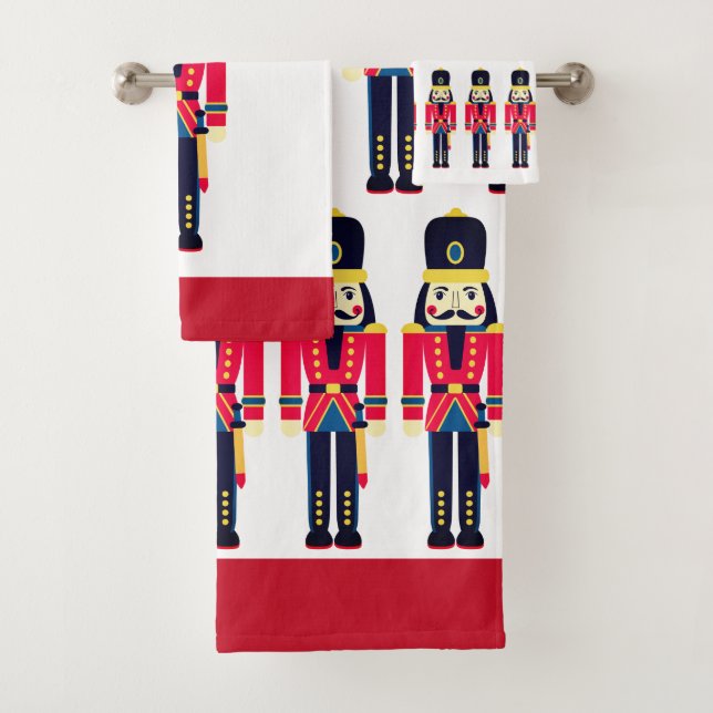 Nutcracker Soldier Pretty Christmas Bath Towel Set (Insitu)