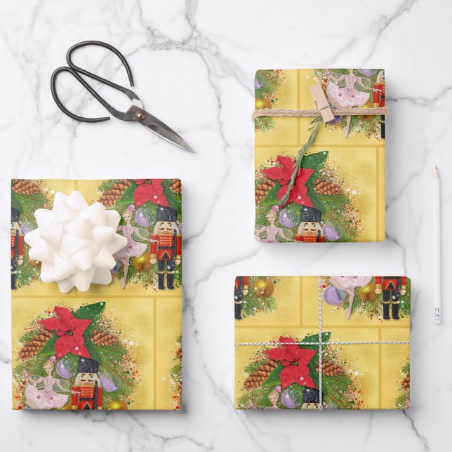 Nutcracker Soldier Sugar Plum Fairy Christmas Xmas Wrapping Paper Sheet (Front)