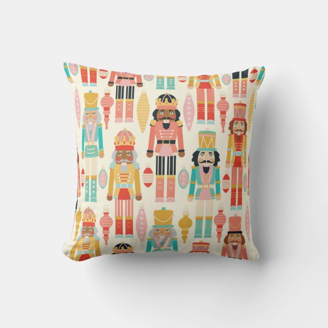 Nutcracker Soldiers and Ornaments Seamless Pattern Cushion (Front)