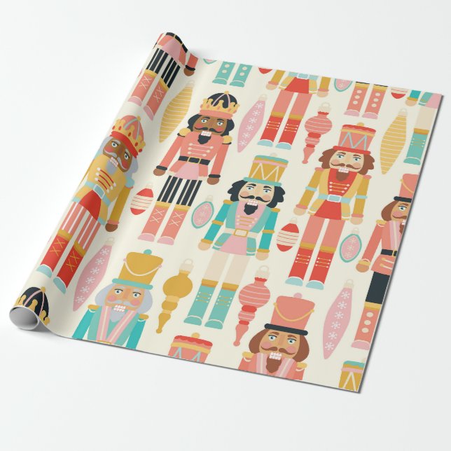 Nutcracker Soldiers and Ornaments Seamless Pattern Wrapping Paper (Unrolled)