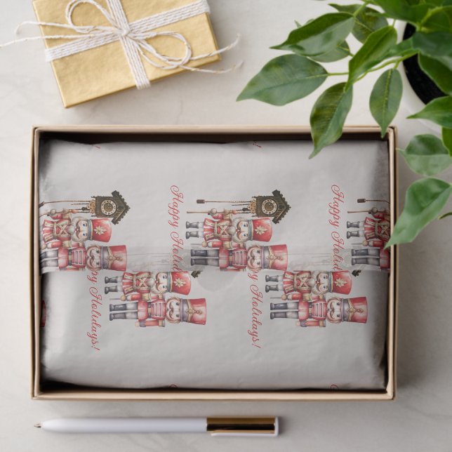 Nutcracker Soldiers Clock Happy Holidays  Tissue Paper (Gift)