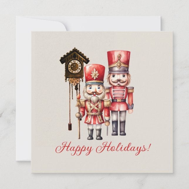 Nutcracker Soldiers Happy Holidays Cuckoo Invitation (Front)