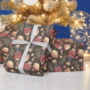 Nutcracker Spruce Branch Christmas Tree Watercolor Wrapping Paper