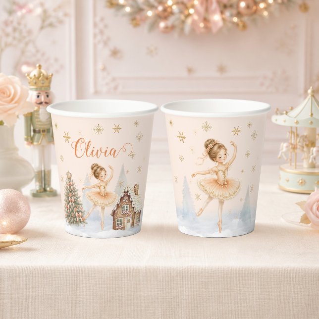 Nutcracker Sugar Plum Fairy Ballerina 1st Bday Paper Cups (Nutcracker Sugar Plum Fairy Ballerina 1st Birthday - Front and Back)