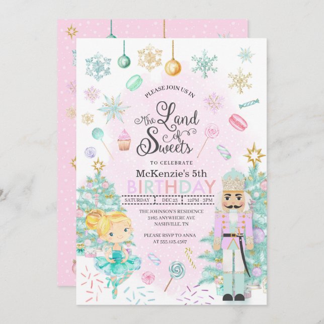 Nutcracker Sugar Plum Fairy Christmas Birthday Inv Invitation (Front/Back)