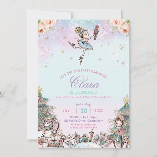 Nutcracker Sugar Plum Fairy Christmas Birthday Invitation (Front)