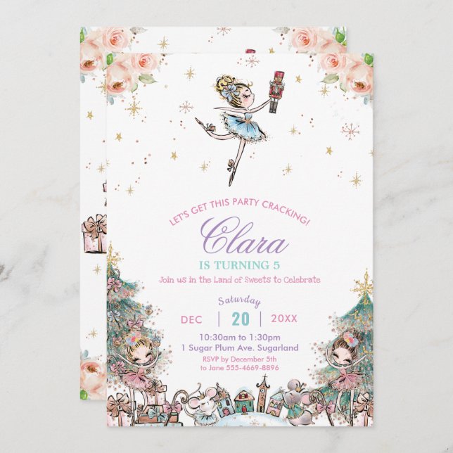 Nutcracker Sugar Plum Fairy Christmas Birthday Invitation (Front/Back)