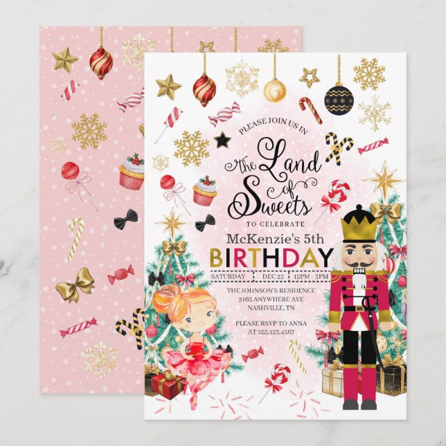 Nutcracker Sugar Plum Fairy Christmas Birthday Invitation (Front/Back)
