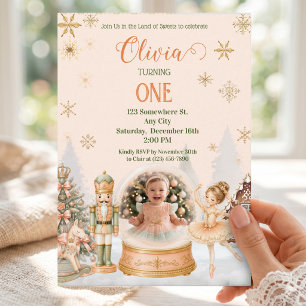 Nutcracker Sugar Plum Peach Mint Photo Snow Globe Invitation