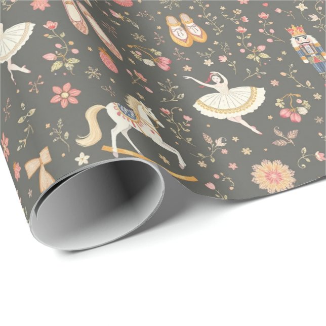 Nutcracker Suite Ballerina Horse Grey Wrapping Paper (Roll Corner)