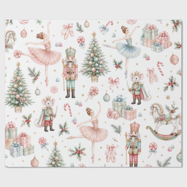 Nutcracker Sweets Pastel Ballet Christmas Wrapping Paper (Flat)