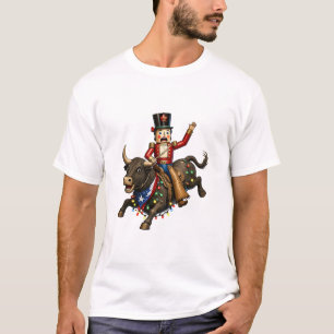 Nutcracker Texas Bull Christmas Light Funny Cowboy T-Shirt