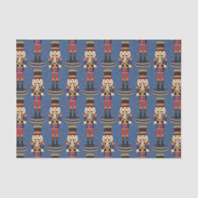 Nutcracker Toy Soldier Drummer Blue Pattern Tissue Paper (Front)