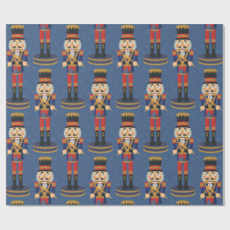 Nutcracker Toy Soldier Drummer Blue Pattern Wrapping Paper