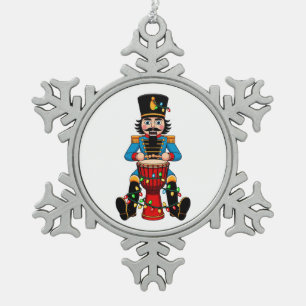 Nutcracker Toy Soldier Goblet Drum Percussion Snowflake Pewter Christmas Ornament