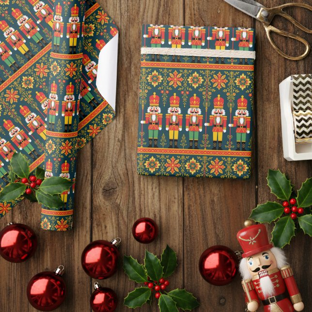 Nutcracker Toy Soldier Pattern Christmas Wrapping Paper (Perfectly wrap your holiday gifts with this traditional Nutcracker Toy Soldier wrapping paper.)