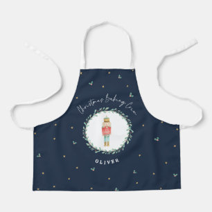 Nutcracker traditional botanical blue Christmas Apron