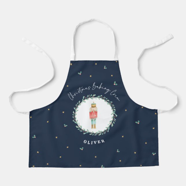 Nutcracker traditional botanical blue Christmas Apron (Front)