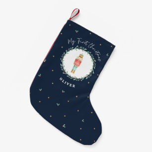 Nutcracker traditional botanical Christmas navy  Small Christmas Stocking