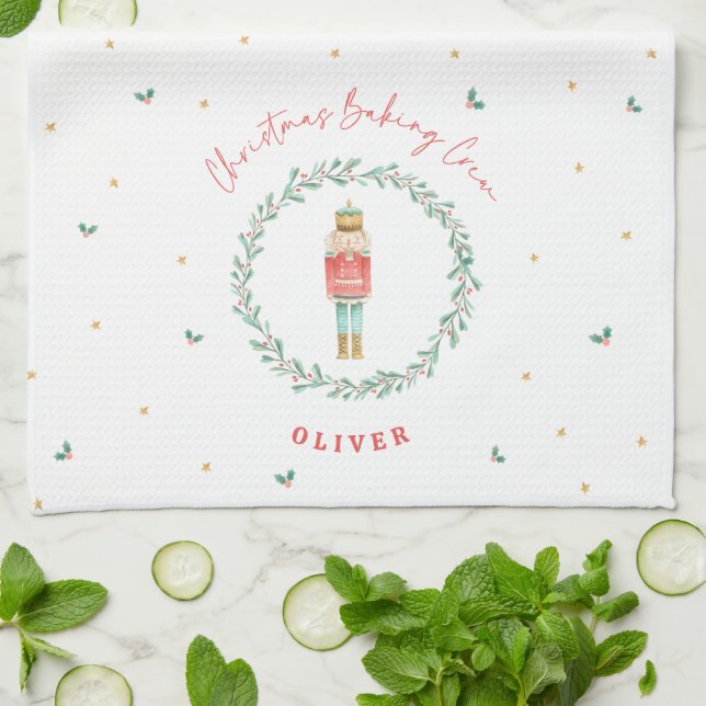 Nutcracker traditional botanical cute Christmas Tea Towel (Folded)