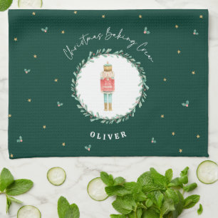 Nutcracker traditional botanical green Christmas Tea Towel
