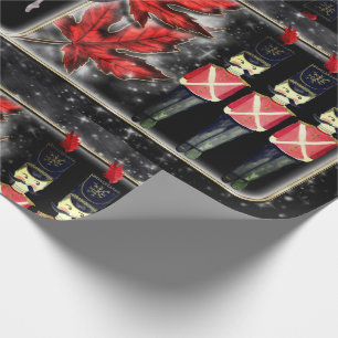 Nutcracker Trio Ballerina Red Leaves Wrapping Paper