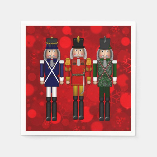 Nutcracker Trio-Red-Bokeh-PAPER PARTY NAPKINS (Front)